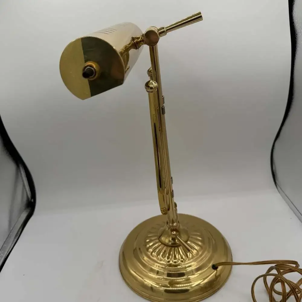 Vtg Musical Harp Lyre Shaped Brass Desk Piano Lamp 16” Tall *
